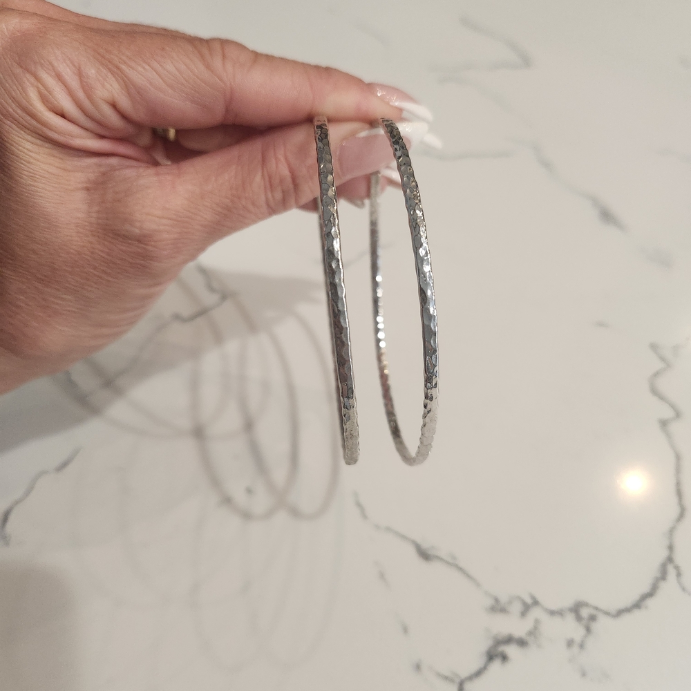 Melinda Maria 3" Silver Hammered Hoop Earrings
